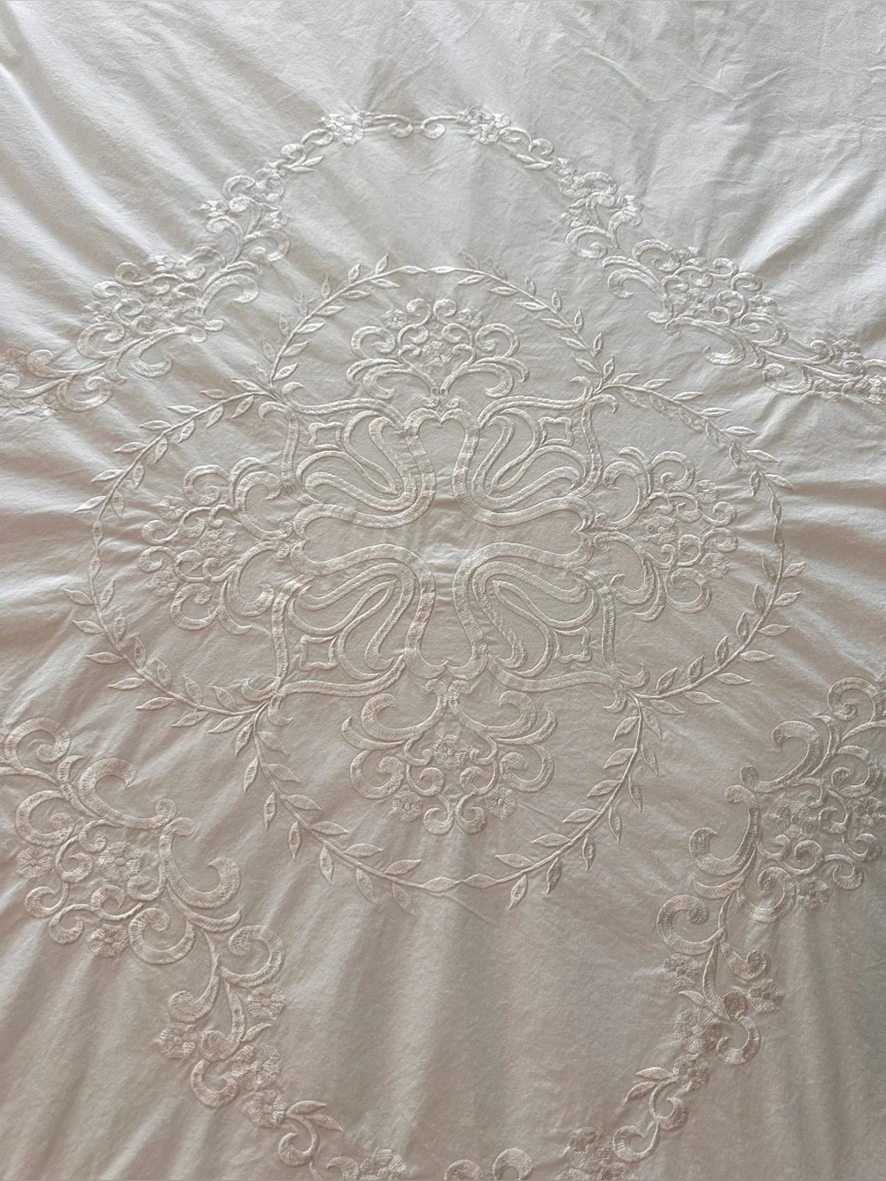 Hotel Collection Full/Duvet Cover 100% Cotton White Embroidered Cottage Core